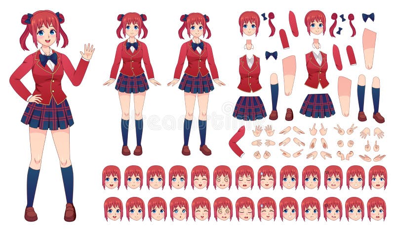 Anime Girls Character Kit. Cartoon School Girl Uniform in Japanese Style  Stock Vector - Illustration of gesture, college: 202390341