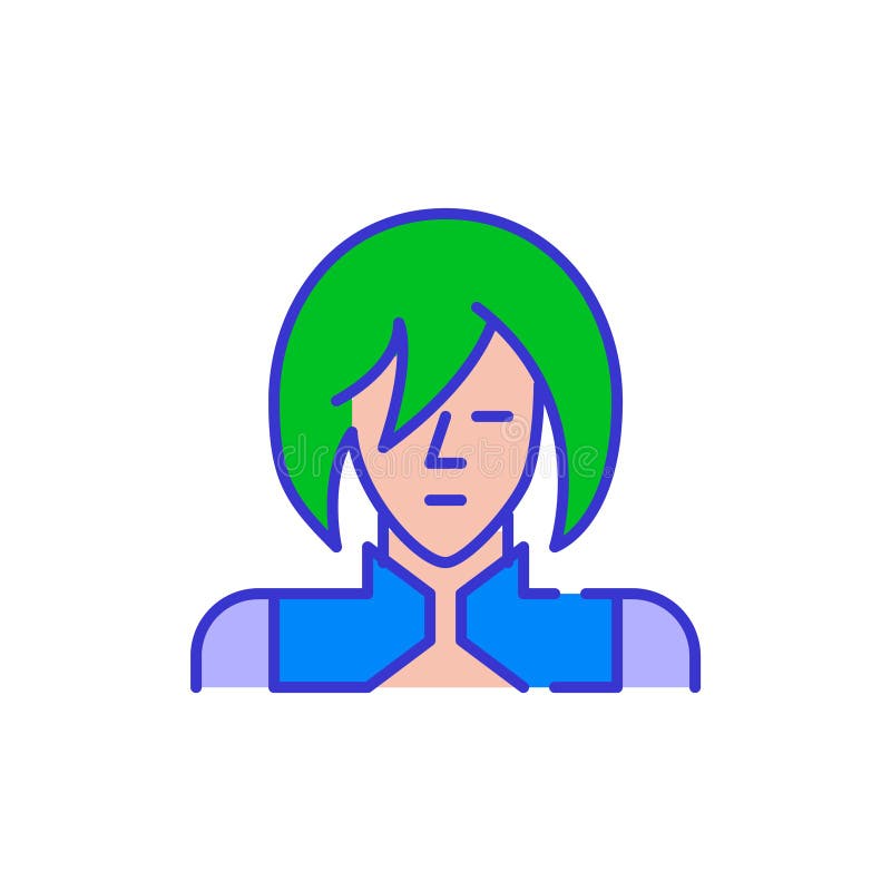 Anime Guy with Green Hair. Bold Color Cartoon Style Simplistic