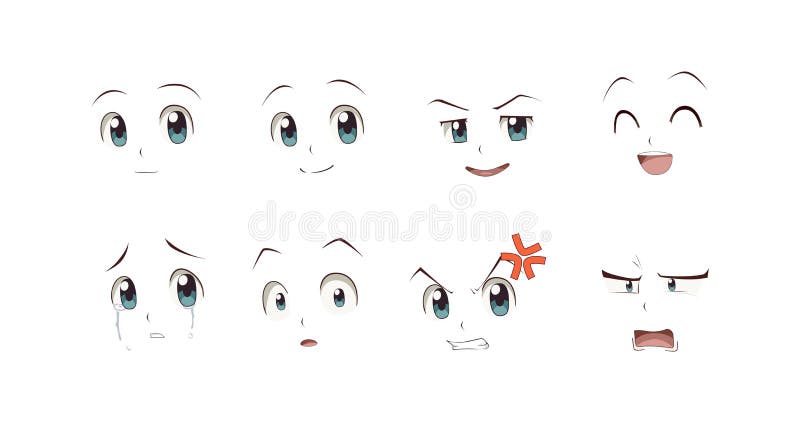 Olhos Das Emoções De Meninas Do Manga Do Anime Ilustração do Vetor -  Ilustração de boca, diferente: 136700795