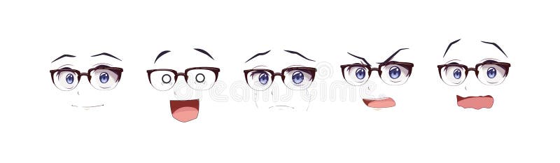 Anime Manga Boy in Glasses Expressions Eyes Set. Japanese Cartoon Style  Stock Vector - Illustration of eyes, anime: 223173766