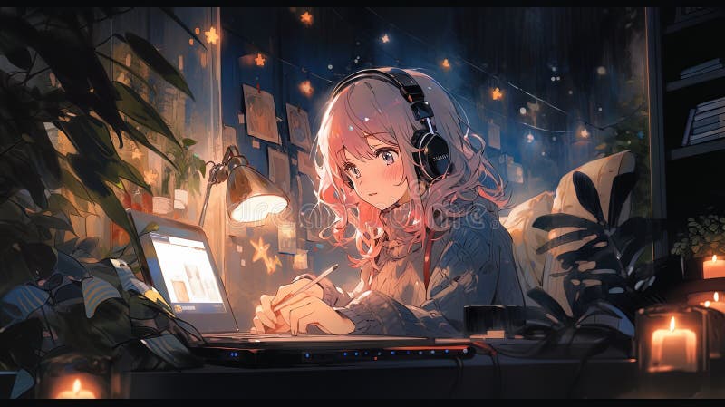 Download Anime Wallpaper Music Listening Royalty-Free Stock