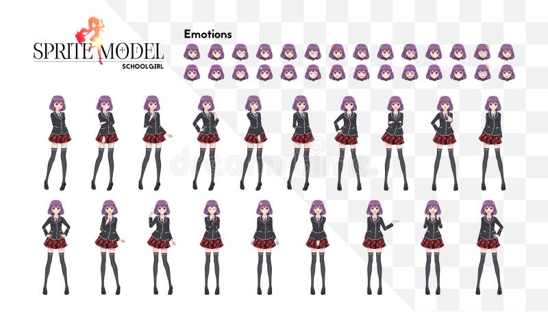 Set of Emotions. Sprite Full Length Character for Game Visual Novel. Anime  Manga Girl, Cartoon Character in Japanese Style. in a Stock Vector -  Illustration of novel, japanese: 180716984