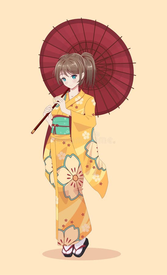 Lexica - Illustrated beautiful portrait cute anime Japanese ninfa with red  kimono, beautiful intricately detailed, organic filigree, big curly hair,  ...