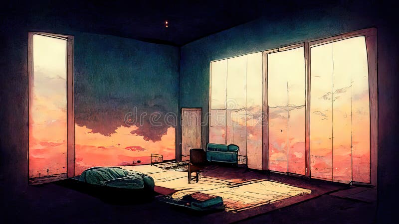 Anime, Manga Landscape at Dusk. 4K Moody, Lofi, Abstract Background. Sad  Beautiful Artwork with Pink Clouds and Fields. Stock Illustration -  Illustration of pink, beautiful: 253207665