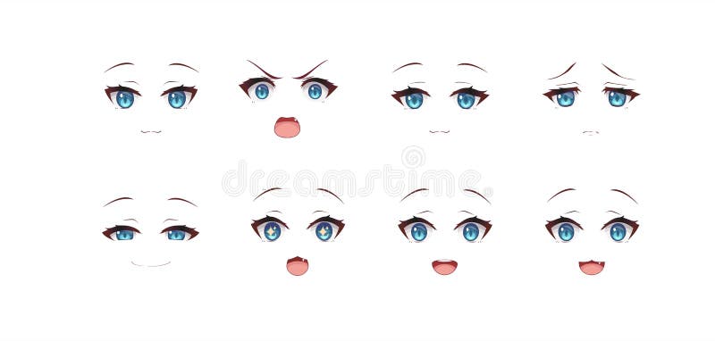 Anime Manga Necko Cat Girl Expressions Eyes Set. Japanese Cartoon Style  Stock Vector - Illustration of cartoon, manga: 223174420