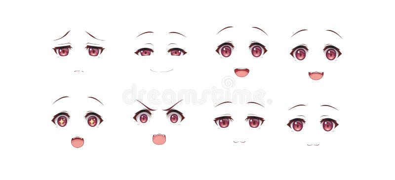 Anime Manga Perro Expresiones De Niña Ojos Establecidos. Estilo De  Caricatura Japonés Ilustración del Vector - Ilustración de aislado,  coreano: 223174485