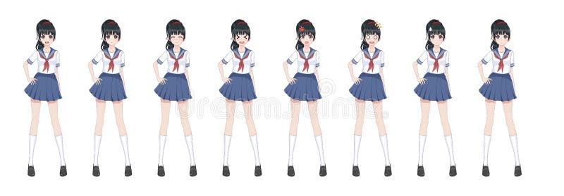 Anime Manga Schoolgirl in Sailor Suit, Blue Skirt Stock Vector ...