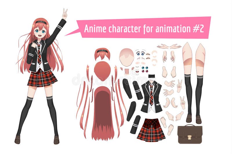 Anime manga Schulmädchen in einem roten Schottenstoffrock, Strümpfe stock abbildung Anime manga Schulmädchen in einem roten Schottenstoffrock, Strümpfe stock abbildung
