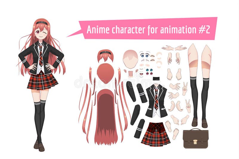 Anime manga Schulmädchen in einem roten Schottenstoffrock, Strümpfe stock abbildung Anime manga Schulmädchen in einem roten Schottenstoffrock, Strümpfe stock abbildung