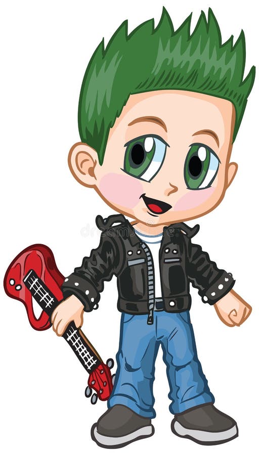 Anime-Punkrocker-Jungen-Vektor-Karikatur lizenzfreie abbildung Anime-Punkrocker-Jungen-Vektor-Karikatur lizenzfreie abbildung