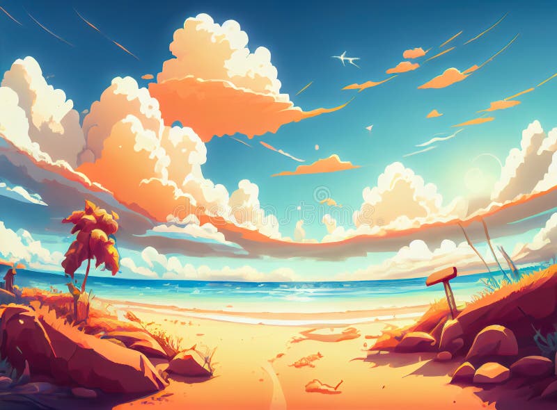 Anime Couple looking at Sunset, Anime Digital Art illustration for background  wallpaper. Generative AI Stock Illustration