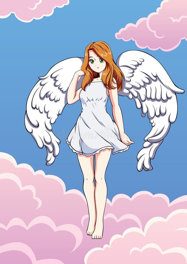 Anime style illustration of a flying male angel