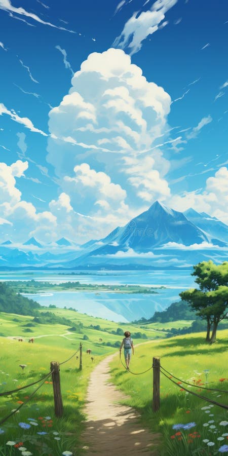 Anime Wallpaper: Serene Road through Country Landscape Stock ...