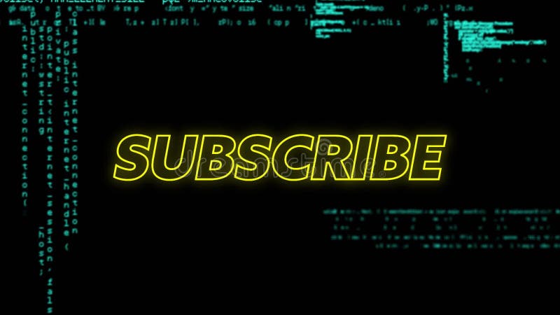 Animera SUBSCRIBE-text över datorkod på svart bakgrund stock illustrationer