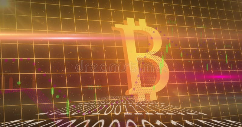 Animering av databehandling med binär kodning över bitmynttecken stock illustrationer