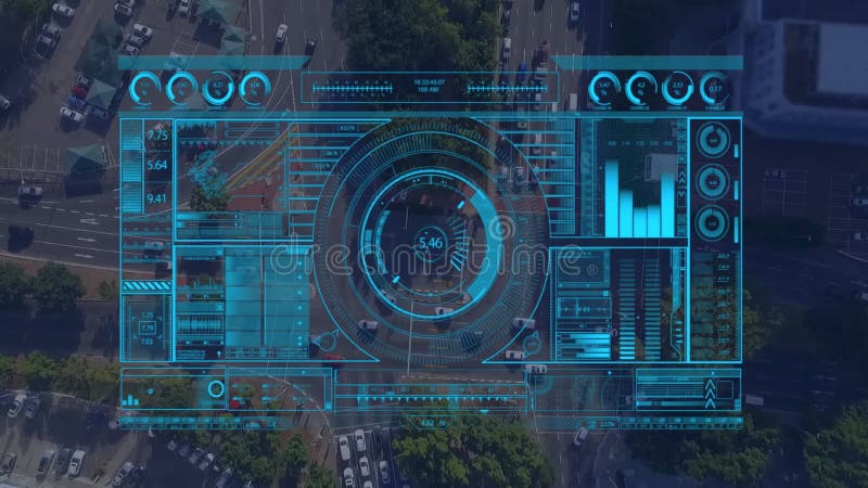 Animering av det framtida digitala gränssnittet med visualisering av gatudata på stadens gator lager videofilmer