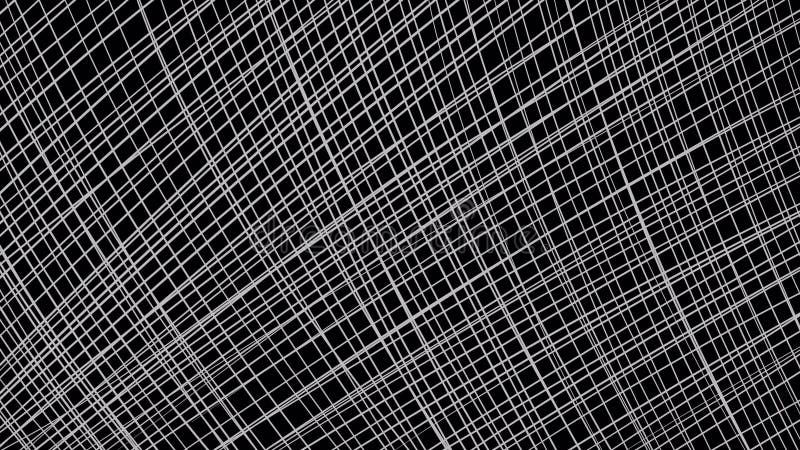 Animering av en skissstruktur med vita linjer på en svart skärm.