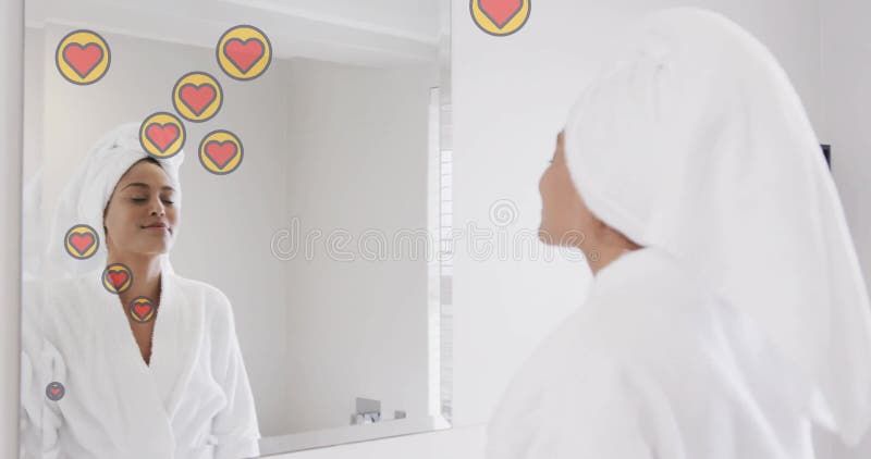 Animering av medieikoner över kvinnor som leker i badrum lager videofilmer