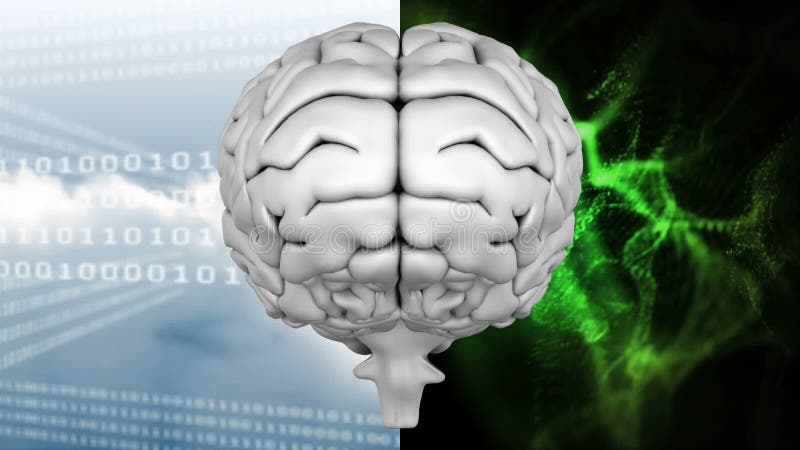 Animering av överkanten av hjärnan mot binära koder och ljusa effekter