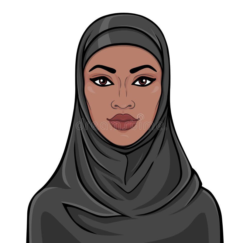 Animeringstående av den härliga svarta kvinnan i en hijab vektor illustrationer