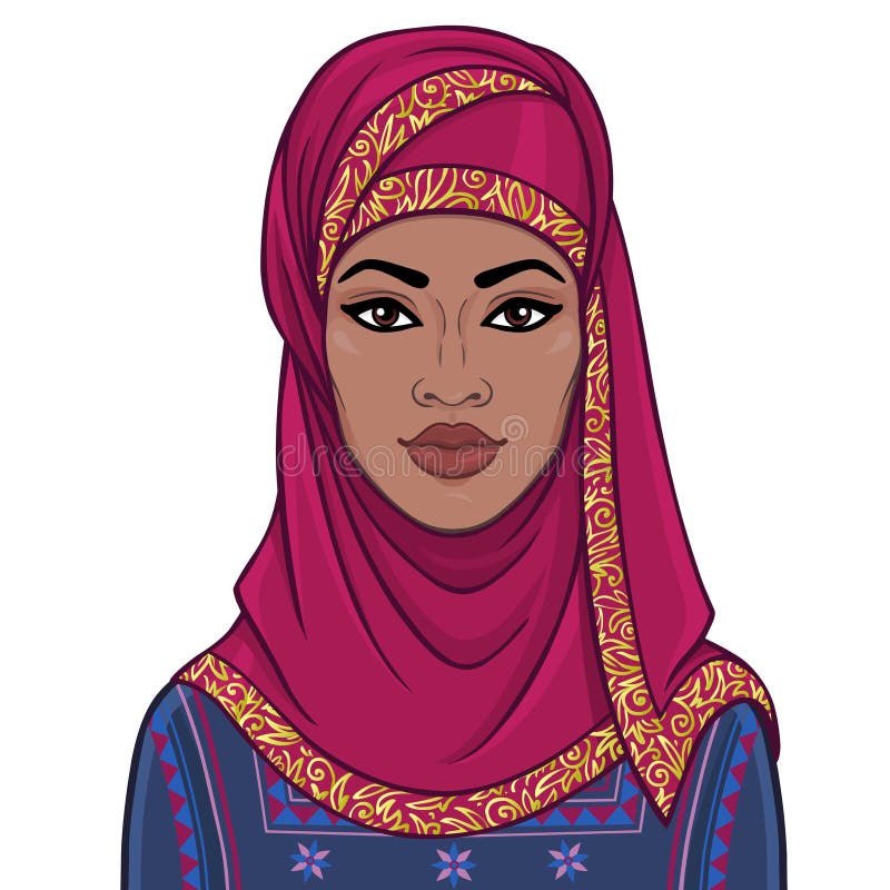 Animeringstående av den härliga svarta kvinnan i en röd halsduk vektor illustrationer