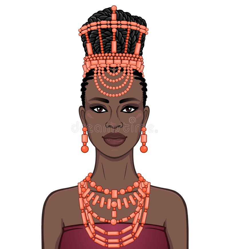 Animeringst? ende av den h? rliga svarta kvinnan i traditionella etniska smycken royaltyfri illustrationer