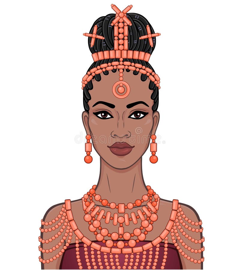 Animeringst? ende av den h? rliga svarta kvinnan i traditionella etniska smycken Prinsessa brud, gudinna stock illustrationer