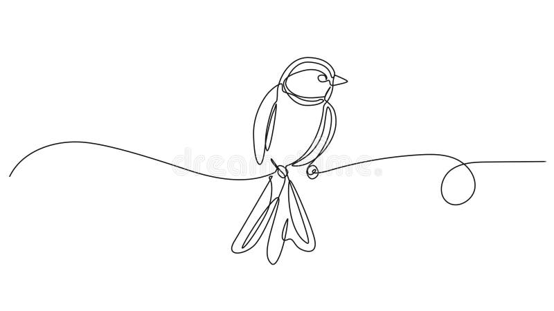 Animierte Einzelzeilenzeichnung eines einzigen Vogels auf Kabel- oder Baumzweig vektor abbildung