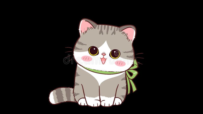 Animierte kleine graue Katze sitzend und lächelnder transparenter Hintergrund lizenzfreie abbildung