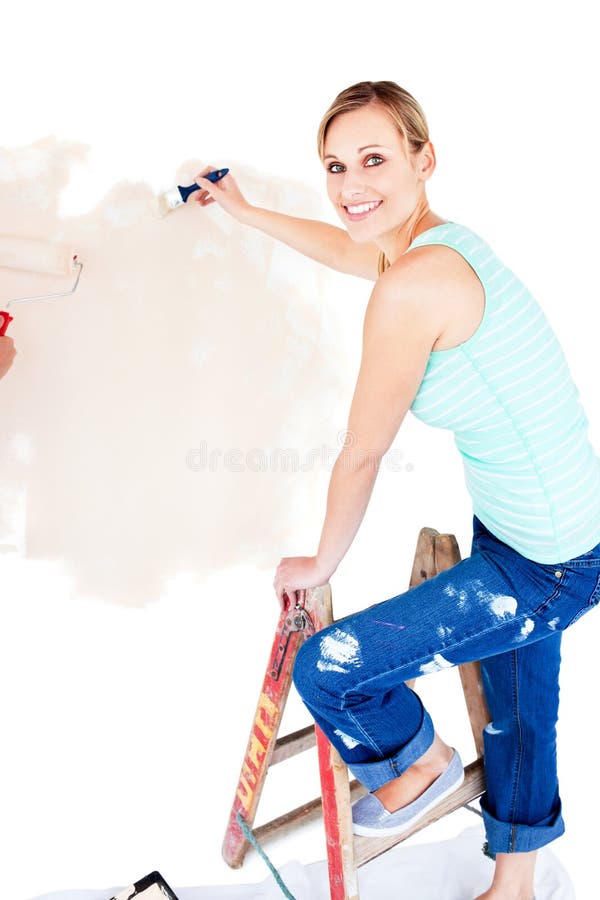 Animated woman painting a room in her new house. Animated woman painting a room in her new house