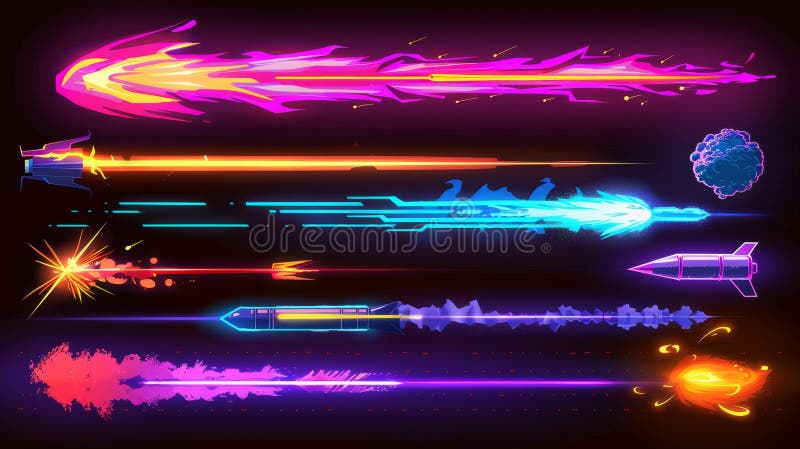 Animowana współczesna ilustracja ognia zimny mrożony pocisk laserowa strzała palenia asteroidy i komety kosmicznej zdjęcie royalty free