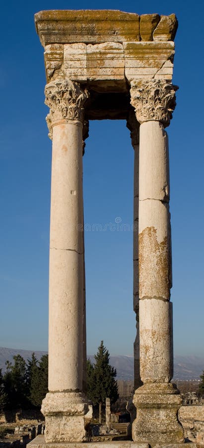 Iconic pillars among the islamic ruins in Anjar Lebanon. Iconic pillars among the islamic ruins in Anjar Lebanon