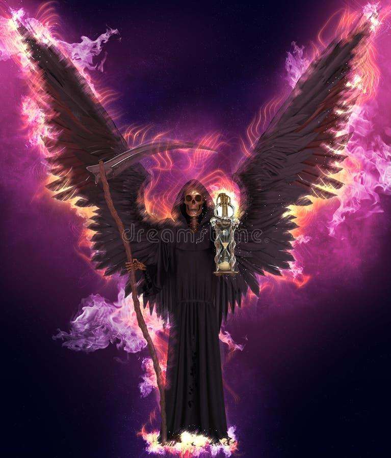 Anjo da morte na ilustração abstrata do fundo 3d da fantasia