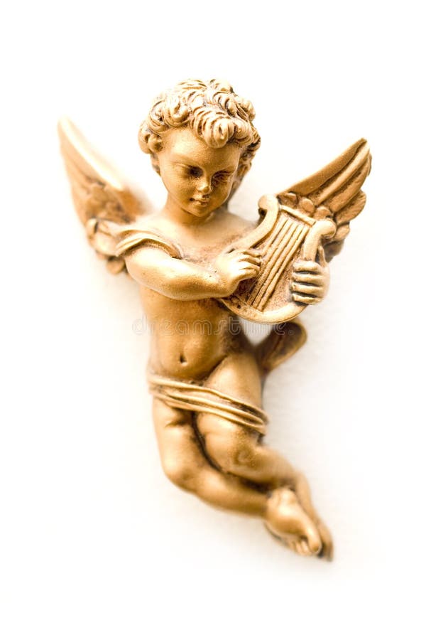 Anjo de bronze com harpa