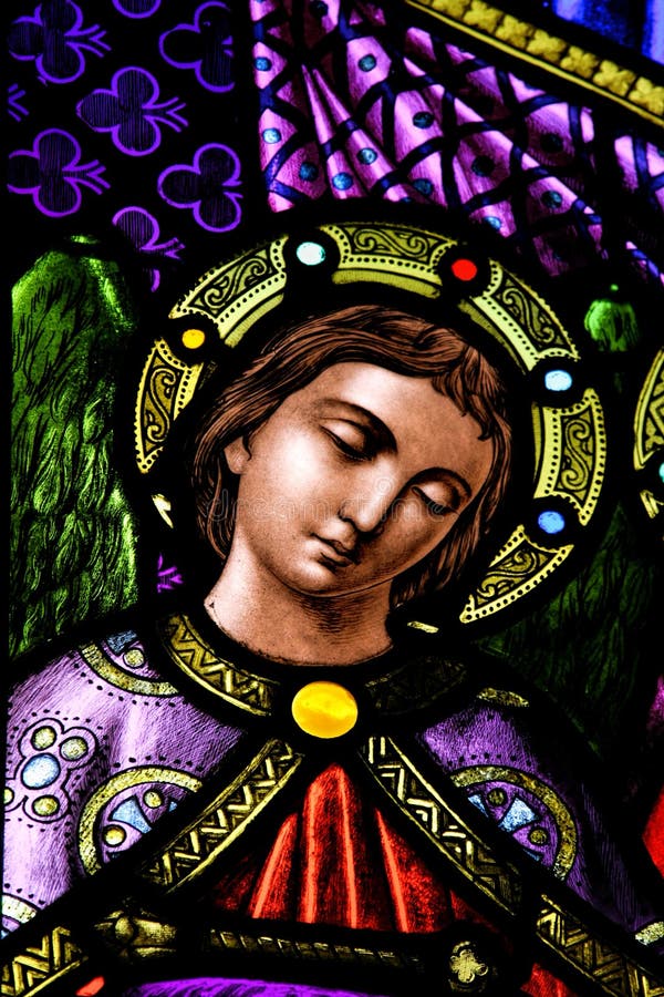 Sleeping angel: beautiful stained glass window from Santa Maria de Montserrat Abbey (Catalonia, Spain). Sleeping angel: beautiful stained glass window from Santa Maria de Montserrat Abbey (Catalonia, Spain).