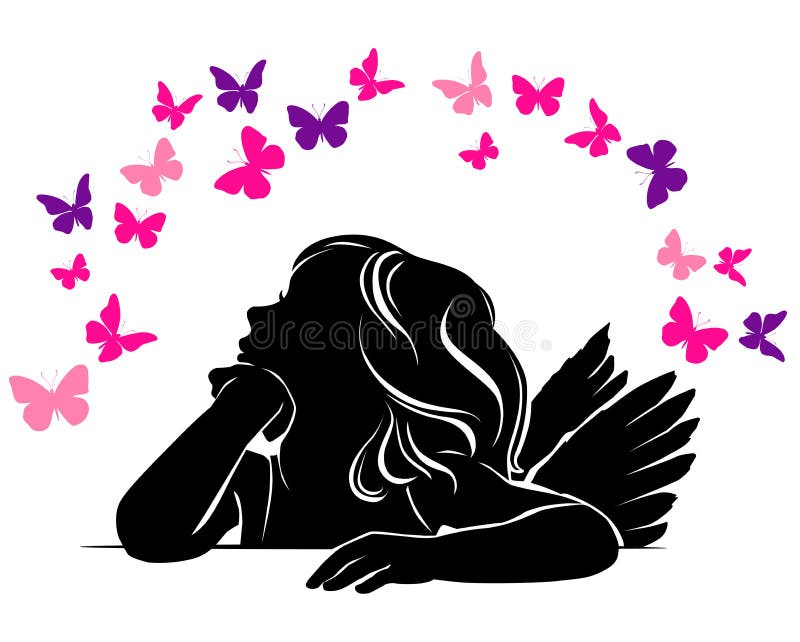 Anjo e borboletas da menina ilustração royalty free Anjo e borboletas da menina ilustração royalty free