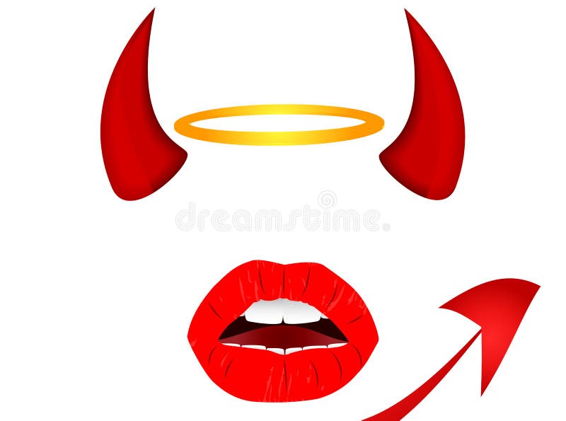 Chifres de anjo e diabo, auréola e cauda ilustração do vetor