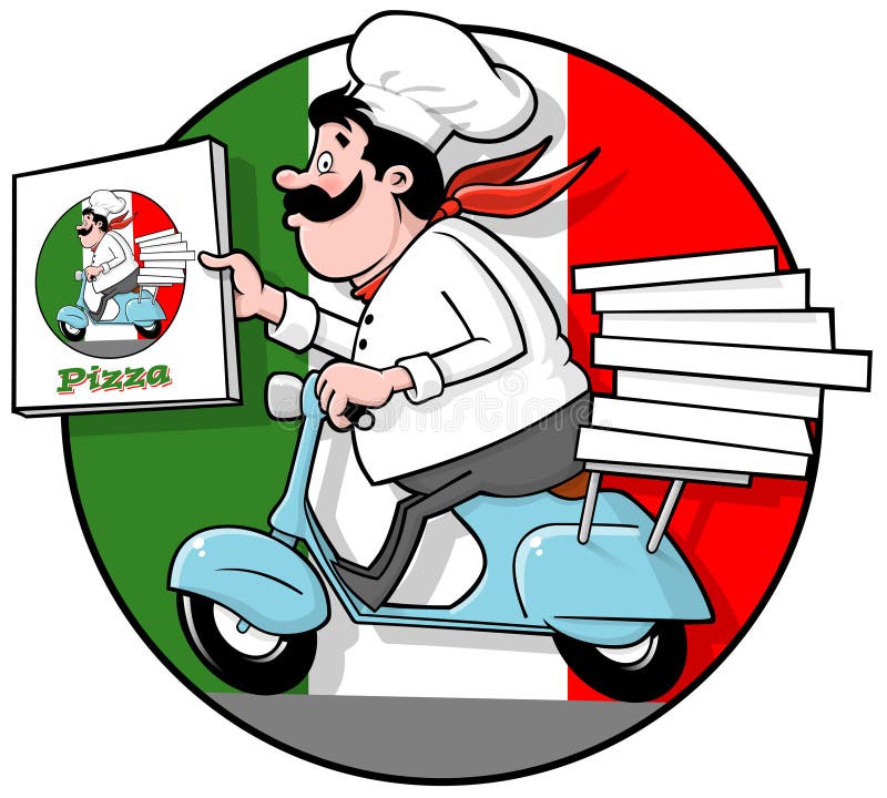 Anlieferungs-Pizza-Chef lizenzfreie abbildung Anlieferungs-Pizza-Chef lizenzfreie abbildung