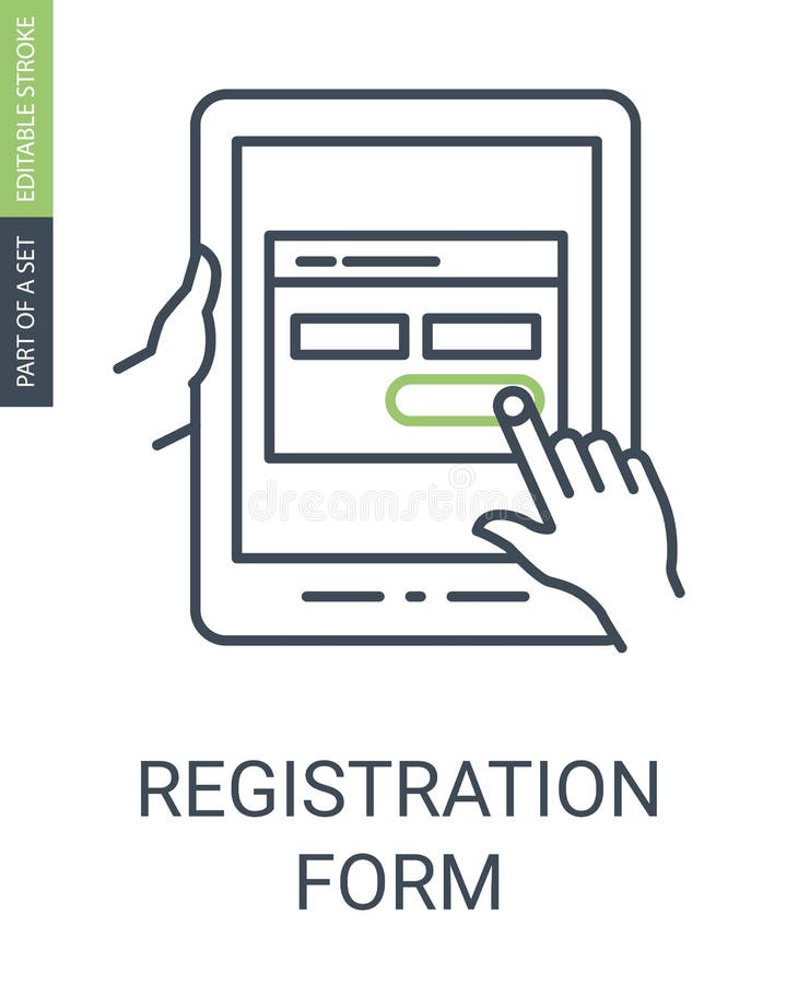 Registration Form Icon with Outline Style and Editable Stroke. Hands Holding Electronic Pad with Order or Registration Form. Registration Form Icon with Outline Style and Editable Stroke. Hands Holding Electronic Pad with Order or Registration Form.