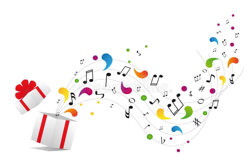 Music notes from gift box on white background. Music notes from gift box on white background