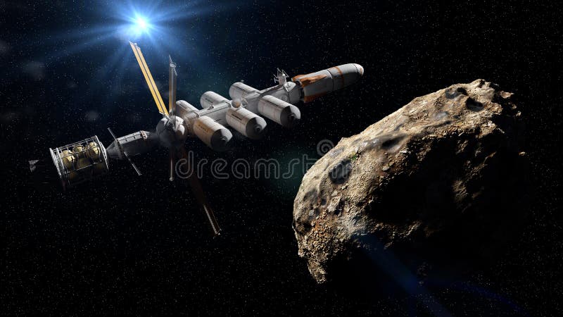 Annalkande asteroid för rymdskepp, dvärg- planetbeskickning, djup scienceillustration för utforskning av rymden 3d