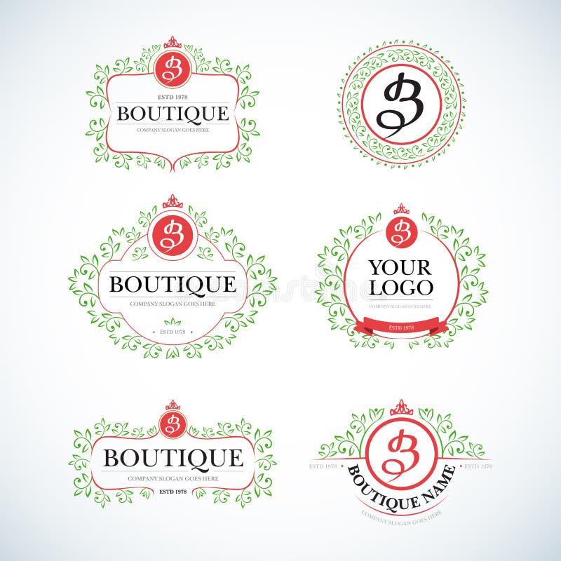 Annata di lusso del boutique, modelli di logo delle creste messi Segno di affari, identità per il ristorante e boutique illustrazione di stock Annata di lusso del boutique, modelli di logo delle creste messi Segno di affari, identità per il ristorante e boutique illustrazione di stock