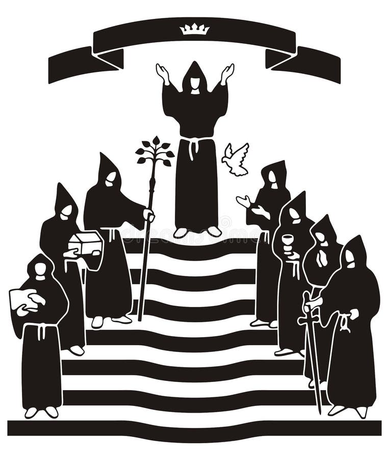 People silhouetted in black robes conducting a ceremony. People silhouetted in black robes conducting a ceremony.