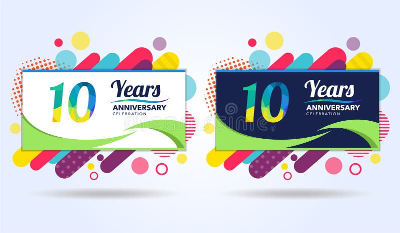 10 anni di anniversario con gli elementi quadrati moderni di progettazione, edizione variopinta, progettazione del modello di cel illustrazione vettoriale 10 anni di anniversario con gli elementi quadrati moderni di progettazione, edizione variopinta, progettazione del modello di cel illustrazione vettoriale