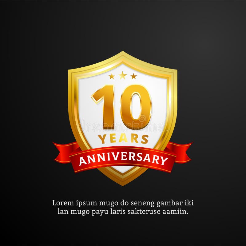 10 anni di anniversario di logo del distintivo di progettazione di vettore schermo brillante con il nastro per il fondo di celebr illustrazione di stock 10 anni di anniversario di logo del distintivo di progettazione di vettore schermo brillante con il nastro per il fondo di celebr illustrazione di stock
