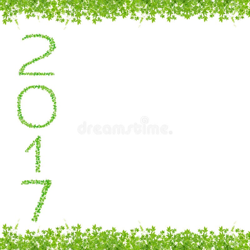 2017 year made from beautiful fresh green leaves isolate on white background. 2017 year made from beautiful fresh green leaves isolate on white background