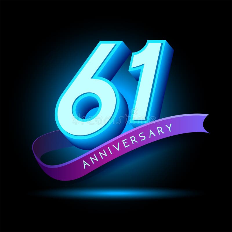 61e jubileum 3D-tekst met gloedeffect vector illustratie