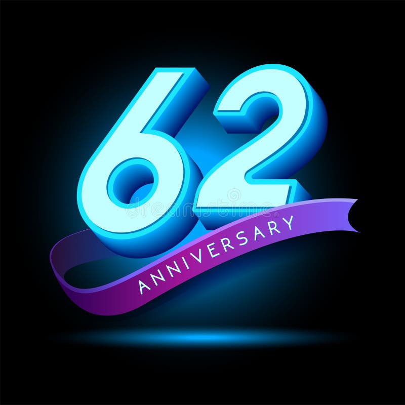 62 Jaar Jubileum 3D tekst met gloed effect vector illustratie