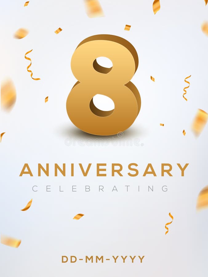 8 Anniversary Gold Numbers with Golden Confetti. Celebration 8th ...