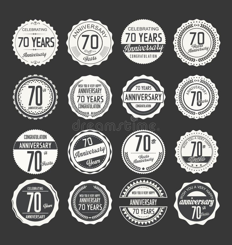 Anniversary retro badge collection, 70 years stock illustration Anniversary retro badge collection, 70 years stock illustration